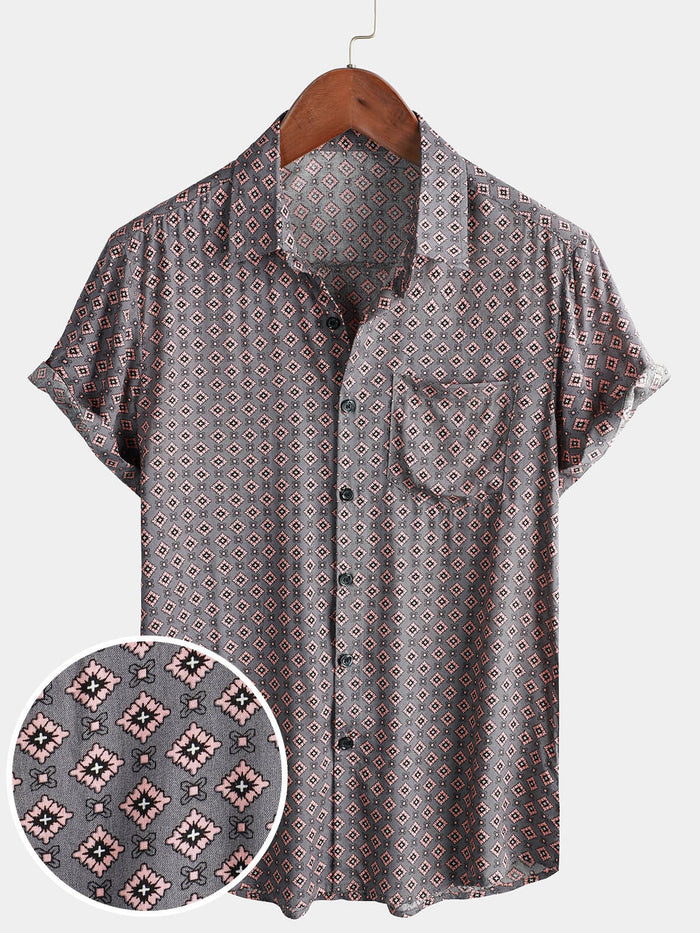 Vintage Geometric Summer Beach Short Sleeve Shirt