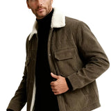 Men's Velvet Jacket with Sherpa Collar and Snaps - Coffee Brown