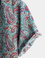 Vintage Cotton Shirt with Short Sleeves and Buttons for Men in Paisley Style