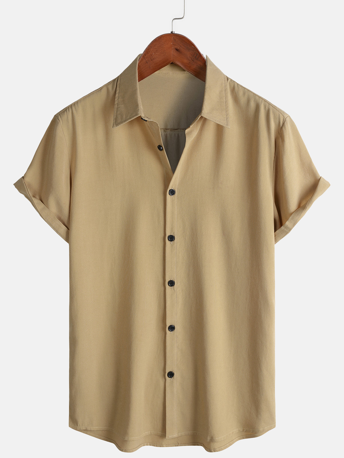 Casual Khaki Solid Color Summer Shirt