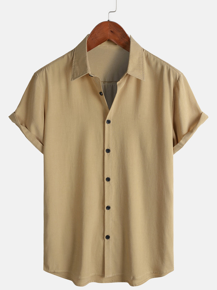 Casual Khaki Solid Color Summer Shirt