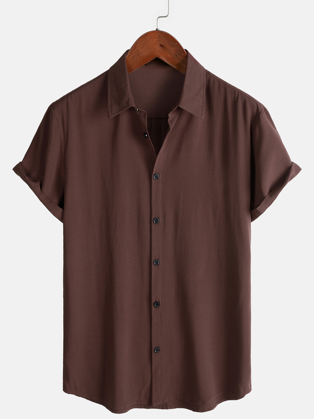 Casual Brown Solid Color Summer Shirt