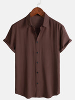 Casual Brown Solid Color Summer Shirt
