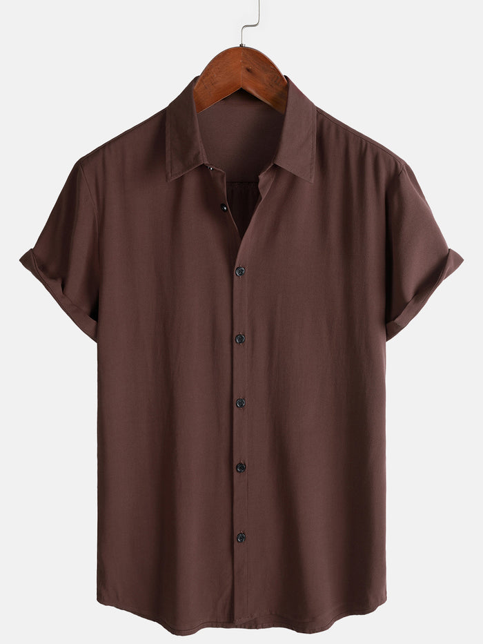 Casual Brown Solid Color Summer Shirt