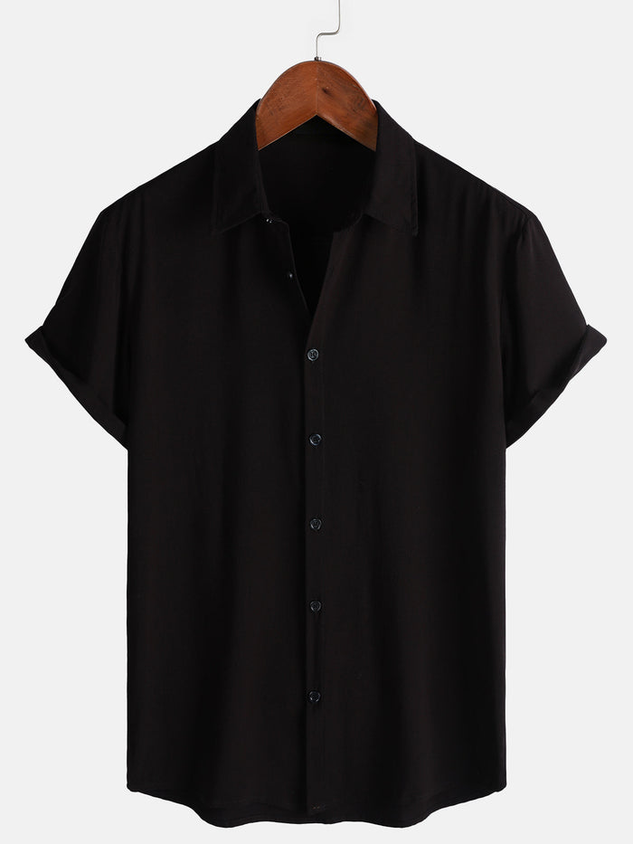 Casual Black Solid Color Summer Shirt