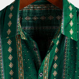 Short-Sleeve Vintage Green Striped Retro Button-Up 70s Shirt
