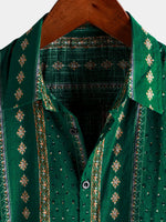 Short-Sleeve Vintage Green Striped Retro Button-Up 70s Shirt