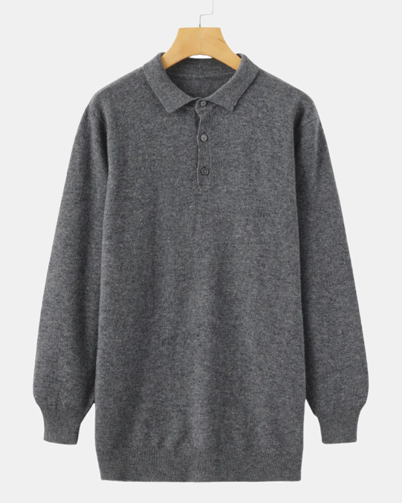 Men's Cashmere Polo Shirt in Light Gray