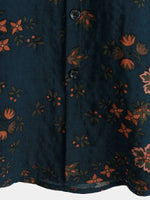 Men's Summer Cotton Short-Sleeve Shirt with Buttons, Floral, Navy