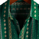 Men's 1970s Vintage Cotton Short-Sleeve Shirt with Green Stripes
