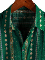 Men's 1970s Vintage Cotton Short-Sleeve Shirt with Green Stripes