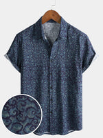 Retro Casual Blue Pattern Short Sleeve Shirt