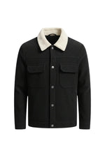 Men's Velvet Jacket with Sherpa Collar and Snaps - Black