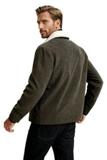 Men's Velvet Jacket with Sherpa Collar and Snaps - Coffee Brown