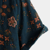 Men's Summer Cotton Short-Sleeve Shirt with Buttons, Floral, Navy