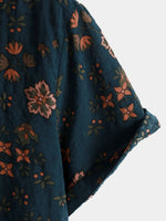 Men's Summer Cotton Short-Sleeve Shirt with Buttons, Floral, Navy