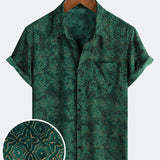 Vintage Relaxed Green Geometric Print Short Sleeve Shirt