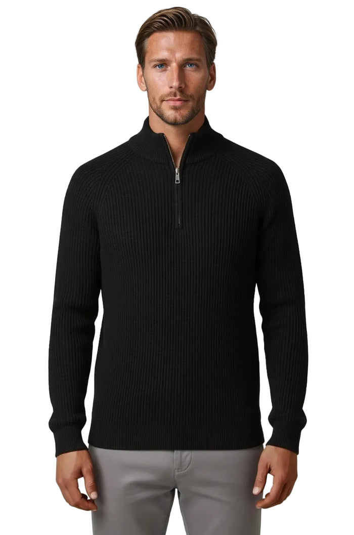 Men's Half-Zip Sweater with Collar – Black