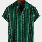 Short-Sleeve Vintage Green Striped Retro Button-Up 70s Shirt
