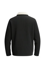 Men's Velvet Jacket with Sherpa Collar and Snaps - Black