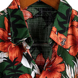 Men's Cotton Short-Sleeve Shirt with Hawaiian Green Flowers