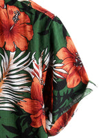 Men's Cotton Short-Sleeve Shirt with Hawaiian Green Flowers