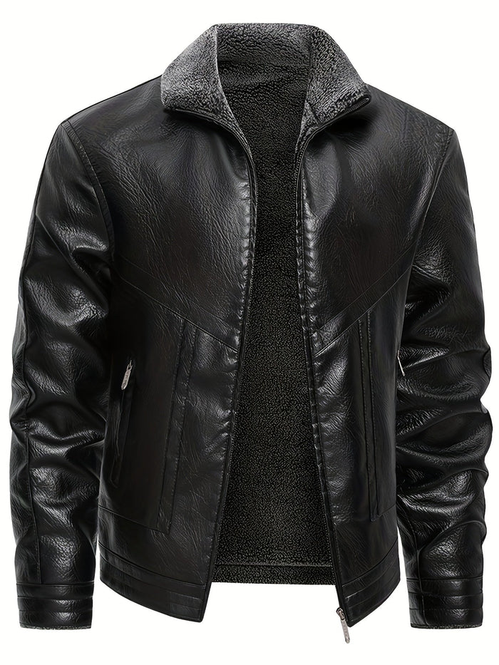Elegant Leather Jacket with Fleece