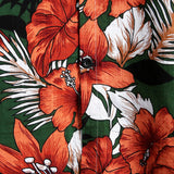 Men's Cotton Short-Sleeve Shirt with Hawaiian Green Flowers