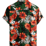 Men's Cotton Short-Sleeve Shirt with Hawaiian Green Flowers