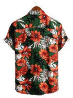Men's Cotton Short-Sleeve Shirt with Hawaiian Green Flowers