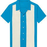 Men's 1950s Retro-Style Short-Sleeve Shirt with Cuban Collar in Navy