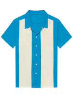 Men's 1950s Retro-Style Short-Sleeve Shirt with Cuban Collar in Navy