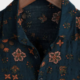 Men's Summer Cotton Short-Sleeve Shirt with Buttons, Floral, Navy