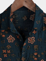 Men's Summer Cotton Short-Sleeve Shirt with Buttons, Floral, Navy