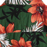 Men's Cotton Short-Sleeve Shirt with Hawaiian Green Flowers