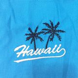 Blue Short Sleeve 50s Vintage Camp Pocket Bowling Shirt with Hawaii Coconut Tree