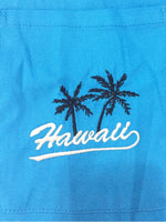 Blue Short Sleeve 50s Vintage Camp Pocket Bowling Shirt with Hawaii Coconut Tree