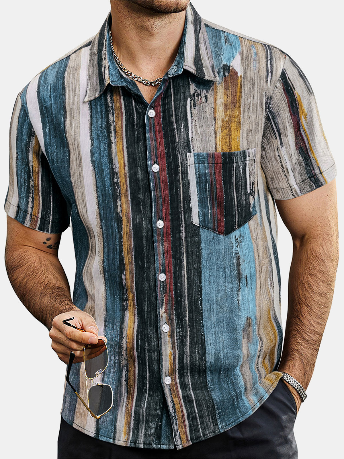 Hawaiian Short-Sleeve Striped Shirt