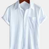 Casual Short-Sleeve Summer Shirt with Pockets, Solid Color