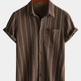 Hawaiian Summer Short Sleeve Button Shirt with Pocket and Stripes