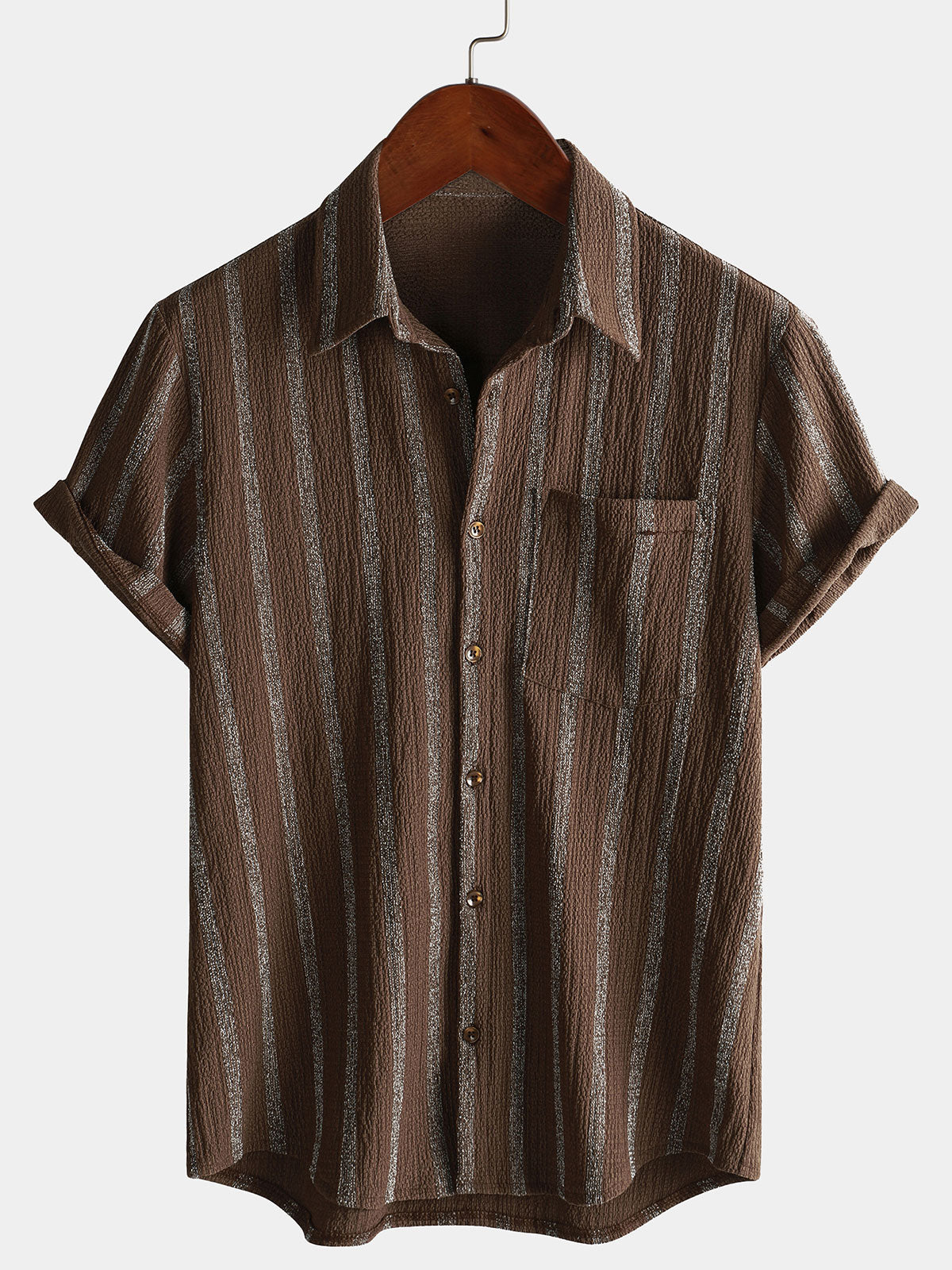 Hawaiian Summer Short Sleeve Button Shirt with Pocket and Stripes