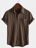 Hawaiian Summer Short Sleeve Button Shirt with Pocket and Stripes