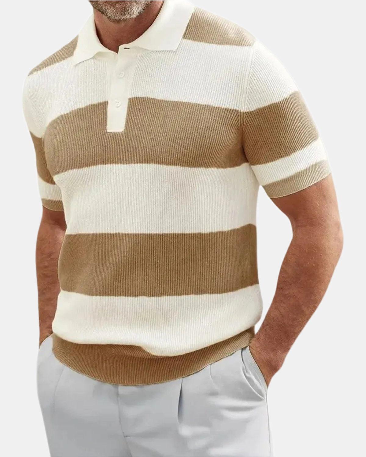 Dalibor Men's Polo Shirt, Striped, Ribbed in Brown