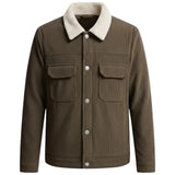 Men's Velvet Jacket with Sherpa Collar and Snaps - Coffee Brown