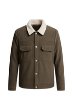 Men's Velvet Jacket with Sherpa Collar and Snaps - Coffee Brown