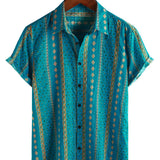 Men's 1970s Vintage-Style Short-Sleeve Shirt with Stripes