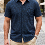 Short-Sleeve Tribal Geometric Navy Print Shirt