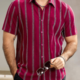 Hawaiian Striped Shirt with Pocket, Short-Sleeve Button Shirt, Perfect for Summer and Beach