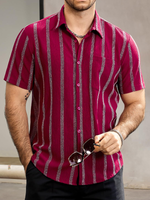 Hawaiian Striped Shirt with Pocket, Short-Sleeve Button Shirt, Perfect for Summer and Beach
