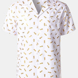 Short-Sleeve Cuban Collar Shirt with Pineapple Print